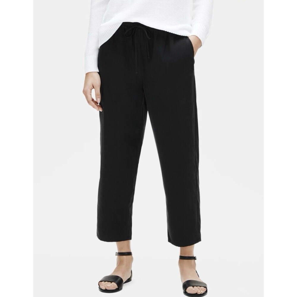Eileen Fisher Pants Womens Black Tencel Blend Drawstring Elastic Waist SZ Small
